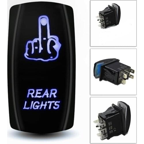 REAR LIGHT rocker Switch 5PIN 20A 12V Rocker Switch Lights Backlit Blue LED Black Hard Surface for car boat camper RVs SUV