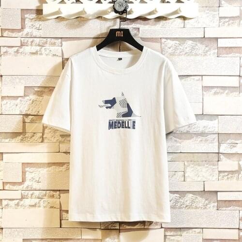 Newness Hot Sale Dog Geometric Print T-Shirt Casual Loose Brief Popular Clothes Cotton Trend Hip Hop Teens Plus Size Streetwear