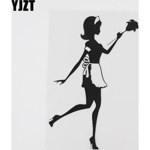 YJZT 10.1CMX15.1CM Sexy Girl Housekeeper Maid Cleaner Vinyl Car Sticker Black/Silver 8A-0512