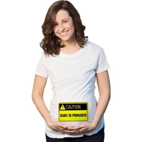 Caution Baby In Progress Funny Maternity Tshirt Plus Size Short Sleeve Pregnancy T-shirt Fashion Casual Pregnant Woman T Shirt