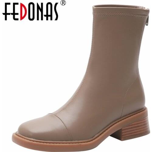 FEDONAS Stretch Boots Fashion Concise Women Ankle Boots Working Casual Boots Thick Heels Autumn Winter Shoes Woman New Arrival