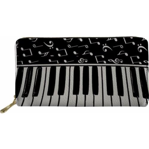 Women Wallets Long Purse for Ladies Coin Change Pocket Female Vintage Piano Pattern 3D Card Holders Money Bags black
