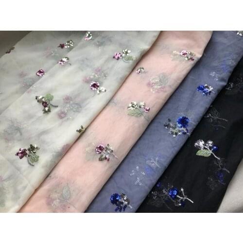 1 Yard Pretty Sequins Flowers Embroidered Lace Fabric for Party Dress, Girl Dress, Wedding Gown,Pink,Grey,Ivory,Black Colors
