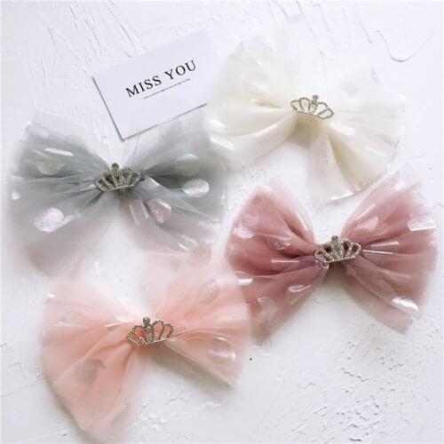 13cm 5pcs/lot Hand - dusted sequined lace bow with crown padded applique for clothes and hair accessories