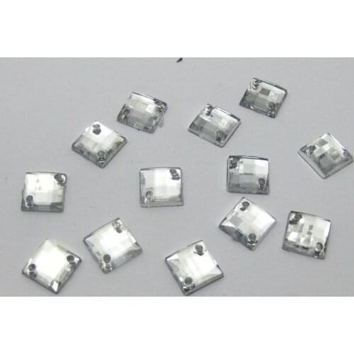 200 Clear Flatback Acrylic Square Rhinestone Button 8mm Sew on beads