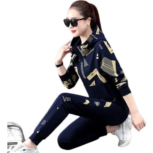 2021Sports Suit Female Plus Size Sportswear NEW Spring/Autumn Two-piece Running wear Casual Printing Fashion Quality Assurance