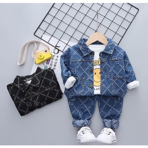 Baby boy clothing jacket suit Active letter Denim jacket T-shirt jeans trousers 3PCS casual Tracksuit childrens clothing ser