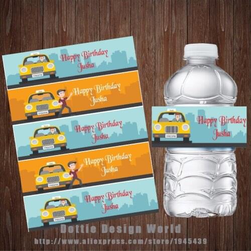 20 Pcs/lot Taxi Water Bottle Label Custom Candy Bar Wrapper Baby Shower Birthday Party Wedding Retire Decoration Free Shipping