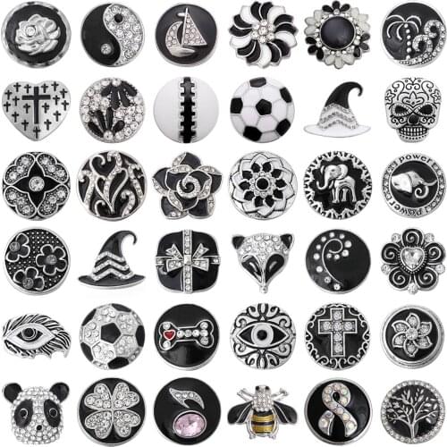 5pcs/lot New Snap Button Jewelry 18mm Snap Buttons Black Tree of Life Football Flower Bee Snaps Buttons for Snap Bracelet Bangle