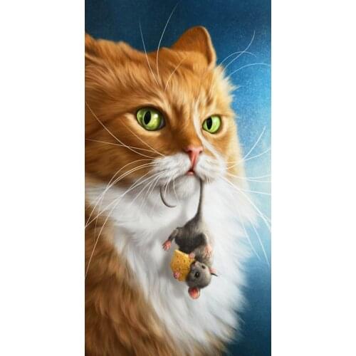 5D Diamond Paintings Full Round AB Cat and Mouse Mosaic Art Cross Stitch Canvas Painting Kit Embroidery Sticker Decoration Home