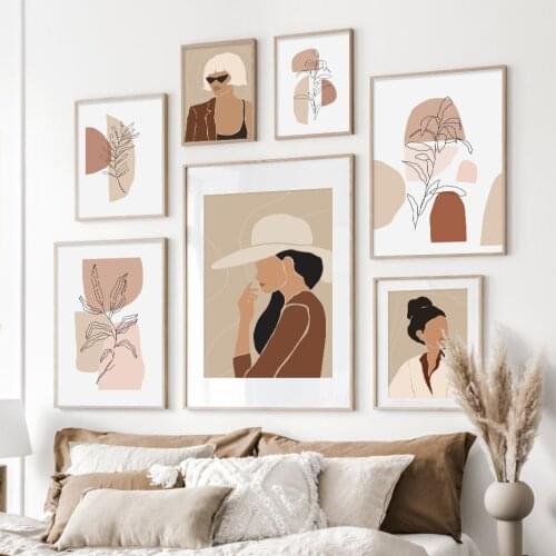 Abstract Leaves Line Women Aesthetics Boho Posters Canvas Painting Wall Art Print Picture for Living Room Interior Home Decor