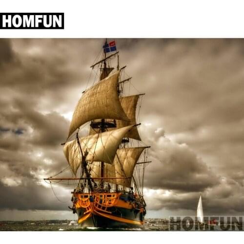 HOMFUN Full Square/Round Drill 5D DIY Diamond Painting "Sea Sailing Boat" 3D Embroidery Cross Stitch 5D Home Decor A00950