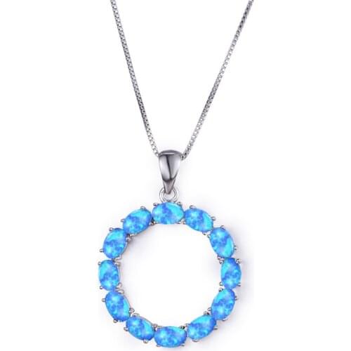 White Blue Opal Oval Stone Round Circle Pendants Necklaces For Women Fashion Jewelry 925 Silver Rose Gold Rainbow Stone Necklace