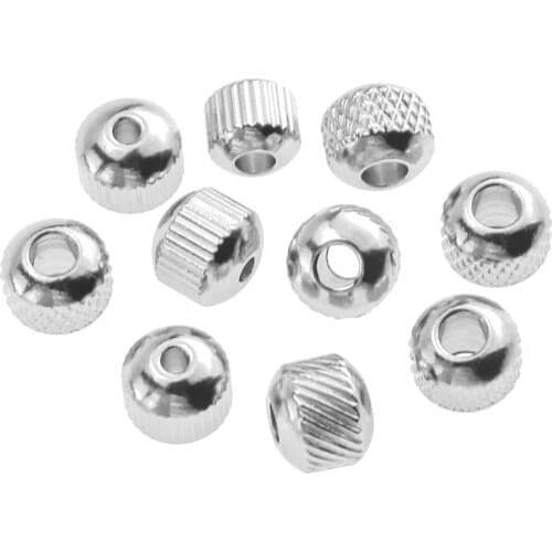 Aiovlo Grid Tire Shape Stainless Steel Beads 4 5 6 7 8mm Round Spacer Loose Beads for Jewelry Necklace Bracelet Making Wholesale