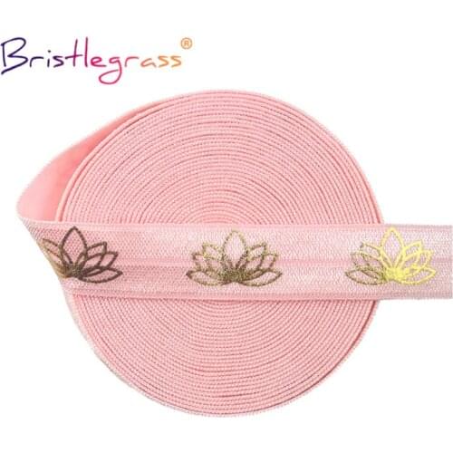 BRISTLEGRASS 2 5 10 Yard 5/8" 15mm Lotus Flower Foil Print Fold Over Elastic FOE Spandex Band Tape Hair Tie Headband Sewing Trim