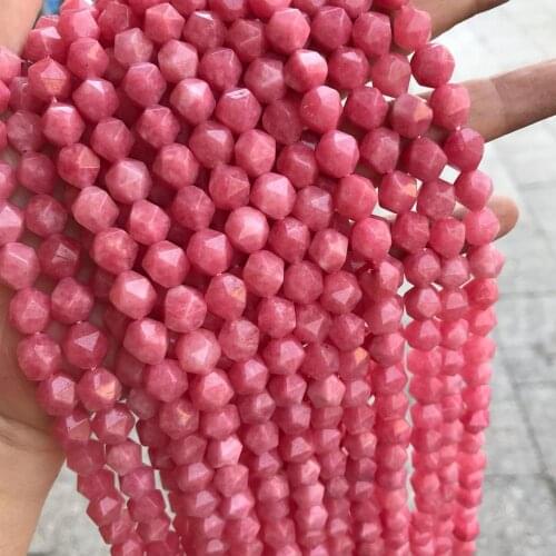 6/8/10MM Cut Star Angle Rhodonite Stone Beads For Jewelry Making Round Loose Big Faceted Rhodochrosite Stone Beads DIY 15