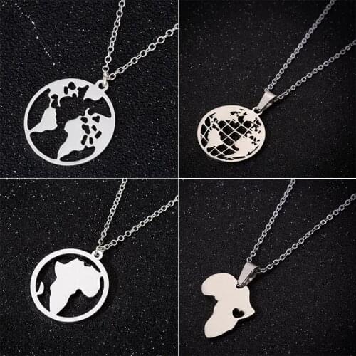 Gothic New Fashion World Map Necklace Stainless Steel Round Pendant Chain Jewelry One Piece Collar Halloween Gift цепи на шею