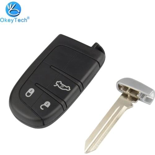 OkeyTech for Chrysler Car Key Shell for Jeep Compass Renegade Cherokee Smart Remote Key Fob Case 3 Button Emergency Insert Blade