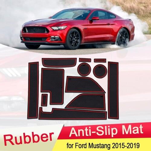 For Ford Mustang 2015 2016 2017 2018 2019 Rubber Anti-slip Mat Door Groove Cup Pad Gate Cushion Coaster Interior Car Accessories