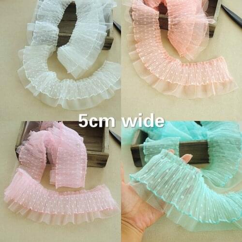 10cm Wide Double-layer Tulle Dot Organ Pleated Cotton Lace Fabric DIY Clothes Curtain Sofa Hem Trim Vestido De Renda Dentelle