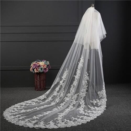 2018 New 3*1.8 Meters White/Ivory Appliqued Mantilla Bridal Veil Wedding Veil Long With Comb Wedding Accessories EE9081