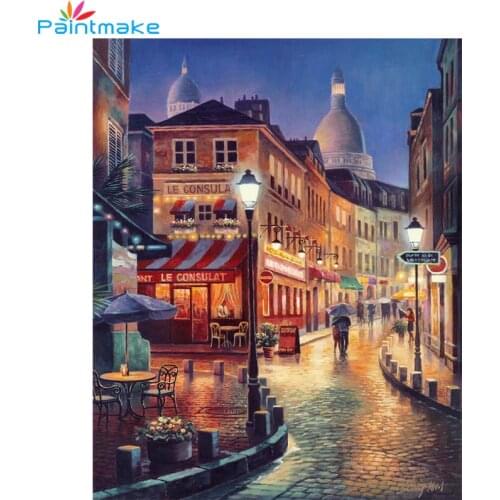 PAINTMAKE Landscape DIY Paint By Numbers Street Building Oil Painting On Canvas For Home Decor Wall Art Picture gifts