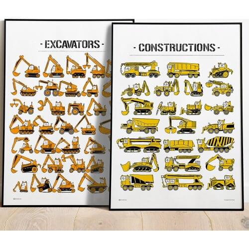 Canvas Painting Trucks Car Wall Art Print Posters Excavator Construction Vehicles Nursery Decor Wall Poster For Baby Boy Room