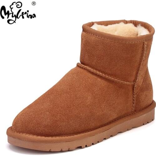 MYLRINA Classic Cowhide snow boots 100% genuine leather Boots Warm winter shoes for women large size 34-44