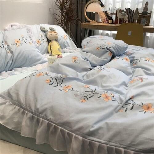Bedding Set Lace Pastoral Small Floral Duvet Cover Bed Sheet Four-piece Set Pure Cotton Fresh Korean Princess Style Flowers