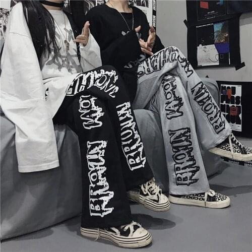 Korean Style Wide Leg Pants Letter printing Cartoon Print Harajuku Trousers Women Streetwear Fashion Streetwear Sweatpants Women