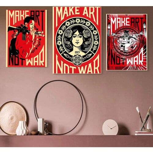 Retro Red Style Make Art Not War Canvas Painting Wall Art Nordic Posters and Prints Wall Pictures for Living Room Decoration