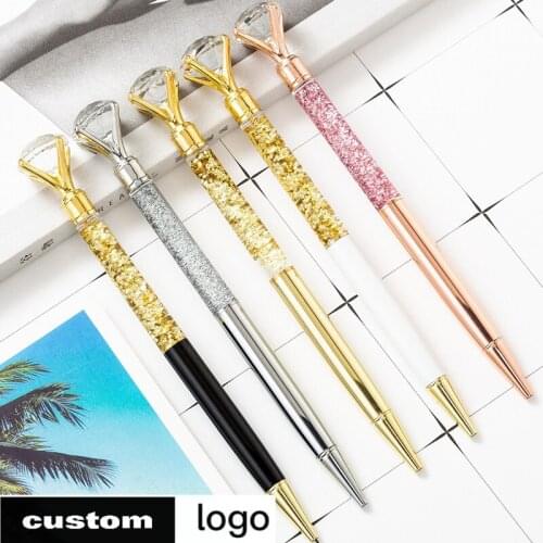 Creative Gold Powder Diamond Ballpoint Pen Oiled Metal Pen Advertising Gift Pen Custom Logo School Office Stationery Wholesale