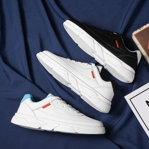 Men Casual Shoes Lace-up Leather Fashion Men Sneakers Comfortable Breathable Walking Shoes PU Non-slip Male Footwear White Black