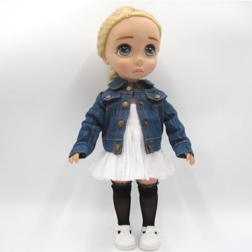 Doll clothes fits 40cm doll denim jacket white skirt