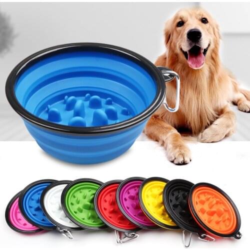 Newest Upgraded Travel Collapsible Silicone Pets Bowl Slow Food Water Feeding BPA Free Foldable Cup Dish for Dogs Cat Dropship