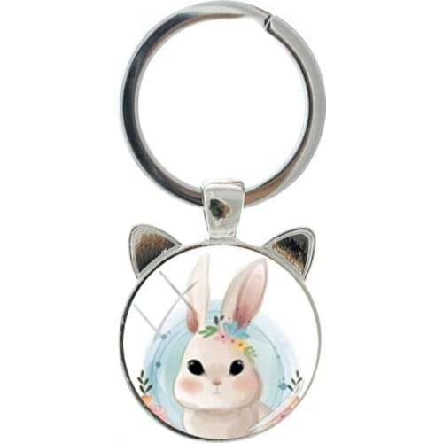 NEW Trend Many Animal Keychains Handmade Silver Plated Cat Ear Keychain Fashionable Mens and Womens Bags Accessories