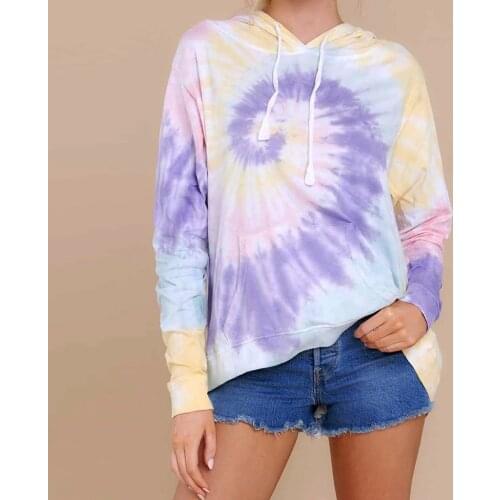 Fall 2020 New Hoodie Multi-color Casual Women Pull Rope Hoodie Sweatshirt Tie-dye Long Sleeve Hoodie