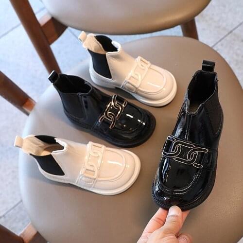 2021 Autumn Winter Kids Chelsea Boots Baby Girls Chain Leather Boots Children Ankle Boots Fashion Toddler Motorcycle Boots