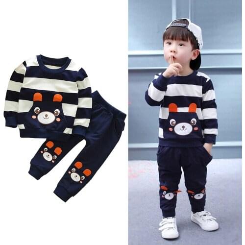 Autumn Winter Baby Girl Boy Clothes Set Striped Bear Tops+Pants Outfits cute stylish baby suit brand new Vetement Enfant Fille