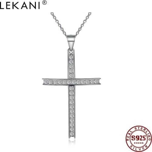 LEKANI 925 Sterling Silver Pendant Necklace Fashion Set Diamond Crucifix Pendant Boutique Believer Necklace Jewelry Gift 2021