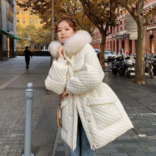 High-grade Winter Down Coats Womens Fox Fur Collar Down Parkas Jackets Female Warm Hooded Down Coats Jackets Big Pocket Overcoat