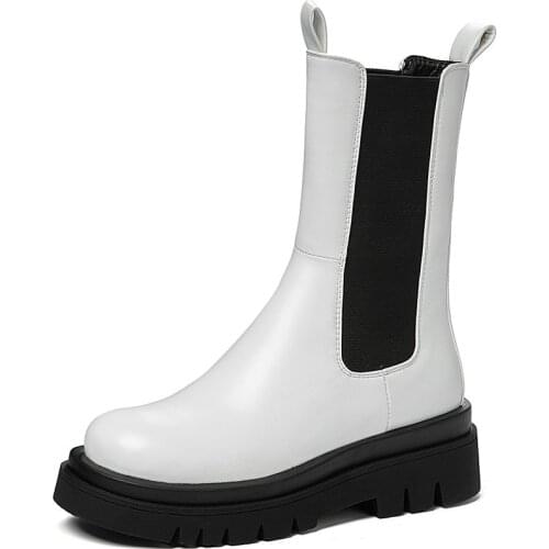 RASMEUP 2020 Women Platform Ladies Boots Chunky Winter Shoes Short Boots Thick Heel Brand Designer Pu Fashion Footwear