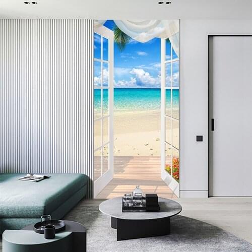 Romantic Sea View Room DIY Door Stickers Home Decoration Wall Stickers Kids Baby Room Bedroom Art Mural Peel & Stick Wallpaper