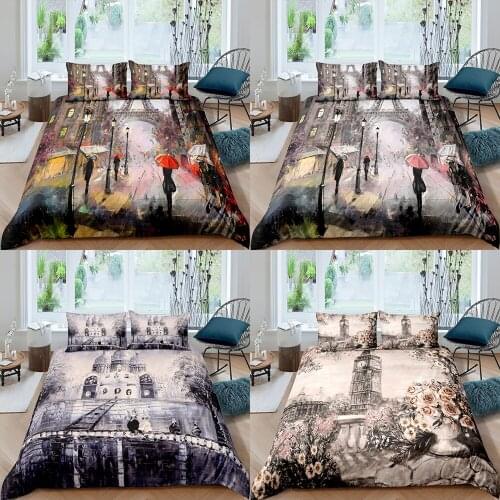 Home Textiles Luxury 3D Paris landscape Print Duvet Cover Set 2/3 Pcs Pillowcase Kid Bedding Set AU/EU/UK/US Queen and King Size