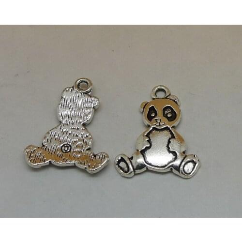Nevstop 100pcs/lot Antique Silver Panda Charms 23x18mm Chinese Cute Animal Pendant Panda Earring Drops