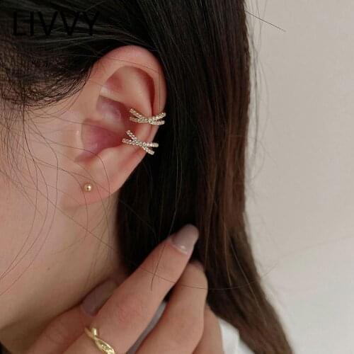 LIVVY Cross Zircon Clip Earrings For Women Girls Party Earcuff Without Piercing Earring Party Wedding Jewelry Accessories