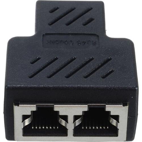 Black 1 to 2 Ways LAN Ethernet Network Cable RJ45 Dual Female Splitter Extender Adapter RJ45 Splitter Connectors