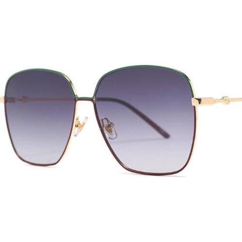 Metal Red Green Frame Square Sunglasses Womens Fashion Luxury Brand Designer Sun Glasses Men Unisex Gradient Big Glasses