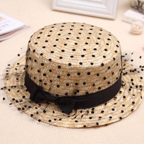 Summer Sun Hat womens Natural Straw Hats Lace Hand Made Straw Cap For Ladies Beach Panama Hats Gauze Bow-tie Straw Boater Hat