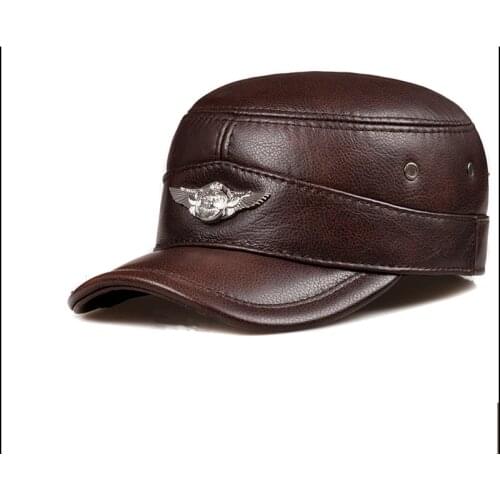 Svadilfari Fashion 2018 Mens Military Cap Hat Brand New Bonnet Female High Quality Genuine Leather Adult Solid Army Hats/Caps